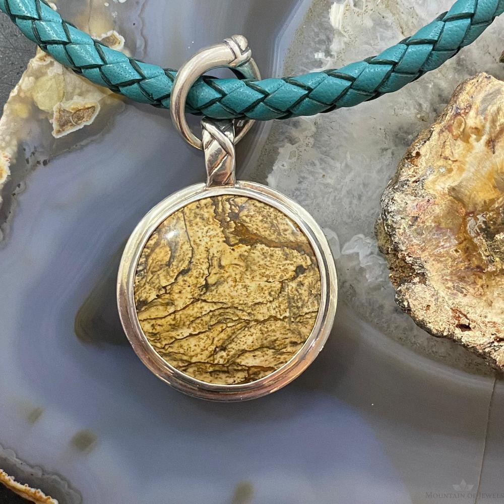 Carolyn Pollack Southwestern Style Sterling Double Sided Round Agate Pendant - Picture 4 of 10